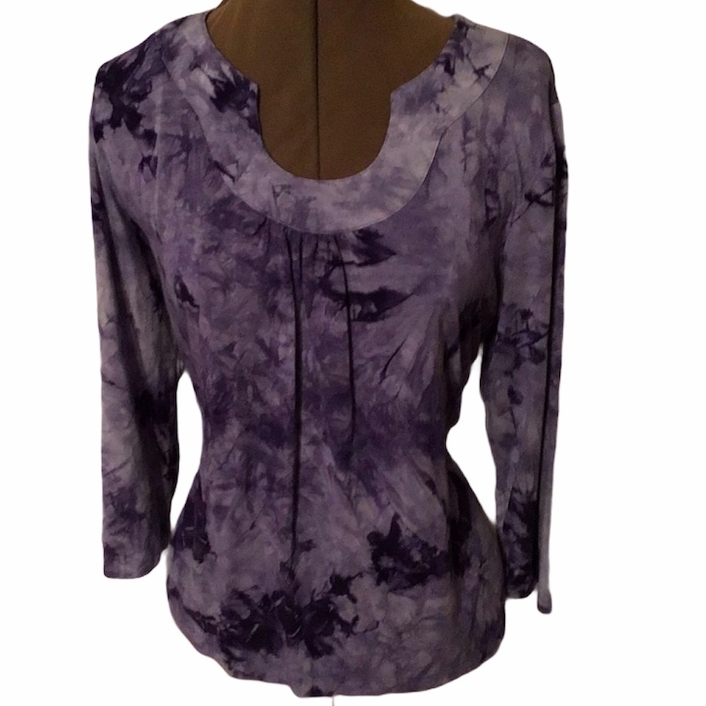 Ruby Rd Favorite Petite Navy Blue Tie-dyed Large 3/4 Sleeve Shirt